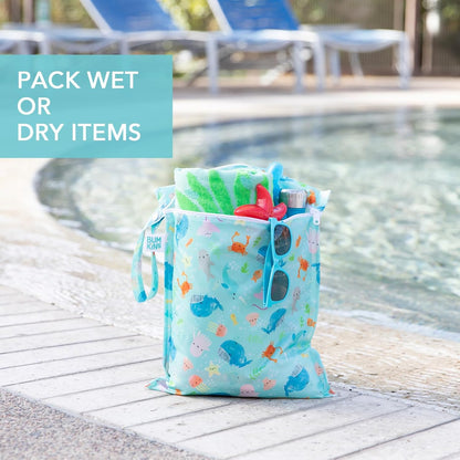 Waterproof Wet Bag - For Baby, Travel, Swim Suit, Cloth Diapers, Pump Parts, Pool, Gym, Toiletry, Strap to Stroller - Reusable & Easy to Clean - 2pk - Floral Gray
