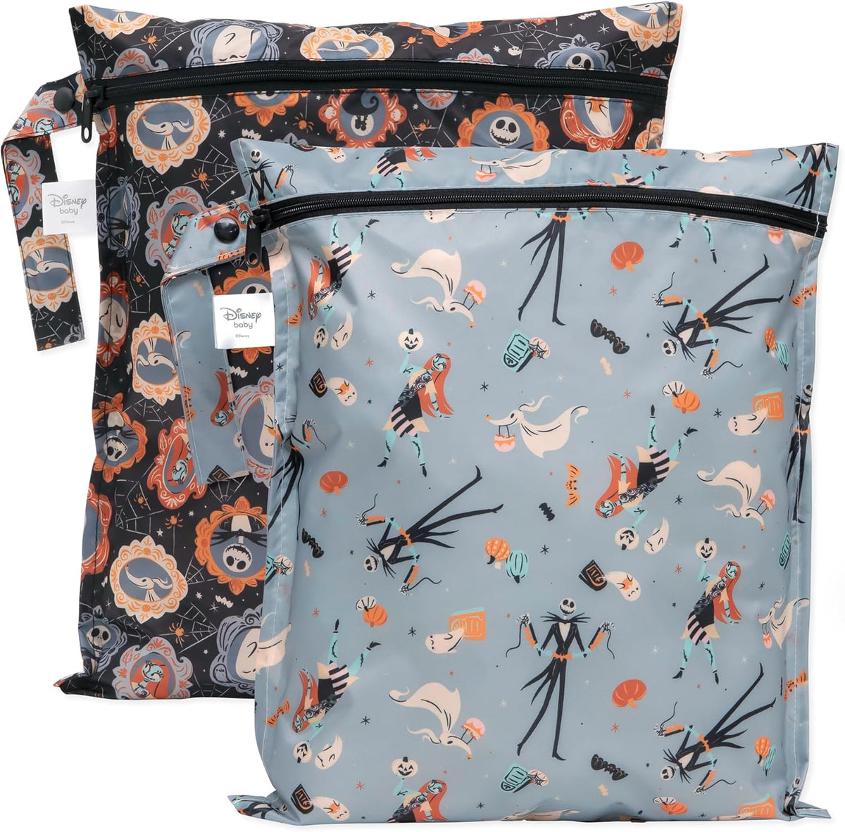 Waterproof Wet Bag - For Baby, Travel, Swim Suit, Cloth Diapers, Pump Parts, Pool, Gym, Toiletry, Strap to Stroller - Reusable & Easy to Clean - 2pk - Floral Gray