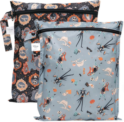 Waterproof Wet Bag - For Baby, Travel, Swim Suit, Cloth Diapers, Pump Parts, Pool, Gym, Toiletry, Strap to Stroller - Reusable & Easy to Clean - 2pk - Floral Gray