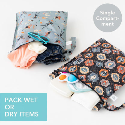 Waterproof Wet Bag - For Baby, Travel, Swim Suit, Cloth Diapers, Pump Parts, Pool, Gym, Toiletry, Strap to Stroller - Reusable & Easy to Clean - 2pk - Floral Gray
