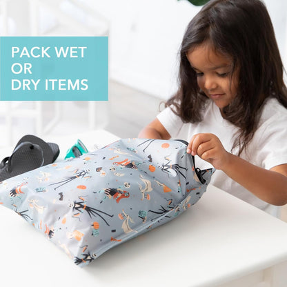 Waterproof Wet Bag - For Baby, Travel, Swim Suit, Cloth Diapers, Pump Parts, Pool, Gym, Toiletry, Strap to Stroller - Reusable & Easy to Clean - 2pk - Floral Gray