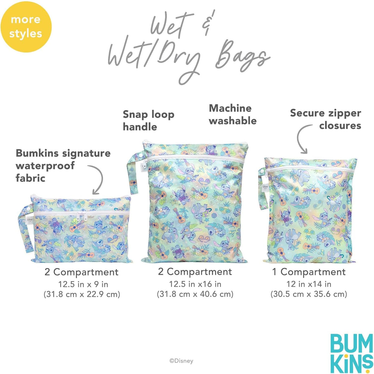 Waterproof Wet Bag - For Baby, Travel, Swim Suit, Cloth Diapers, Pump Parts, Pool, Gym, Toiletry, Strap to Stroller - Reusable & Easy to Clean - 2pk - Floral Gray