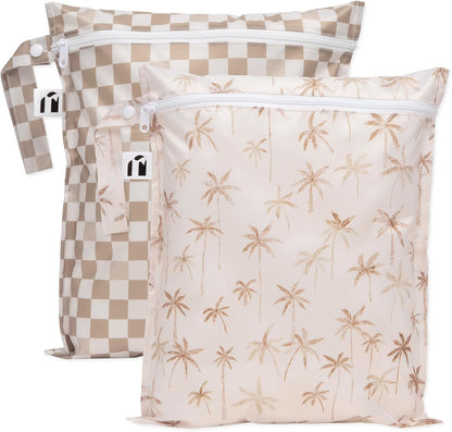 Waterproof Wet Bag - For Baby, Travel, Swim Suit, Cloth Diapers, Pump Parts, Pool, Gym, Toiletry, Strap to Stroller - Reusable & Easy to Clean - 2pk - Floral Gray