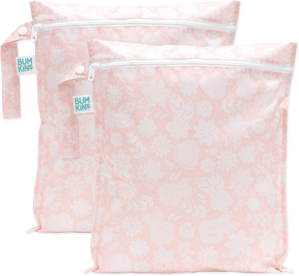 Waterproof Wet Bag - For Baby, Travel, Swim Suit, Cloth Diapers, Pump Parts, Pool, Gym, Toiletry, Strap to Stroller - Reusable & Easy to Clean - 2pk - Floral Gray