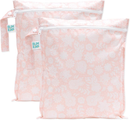 Waterproof Wet Bag - For Baby, Travel, Swim Suit, Cloth Diapers, Pump Parts, Pool, Gym, Toiletry, Strap to Stroller - Reusable & Easy to Clean - 2pk - Floral Gray