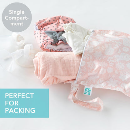Waterproof Wet Bag - For Baby, Travel, Swim Suit, Cloth Diapers, Pump Parts, Pool, Gym, Toiletry, Strap to Stroller - Reusable & Easy to Clean - 2pk - Floral Gray