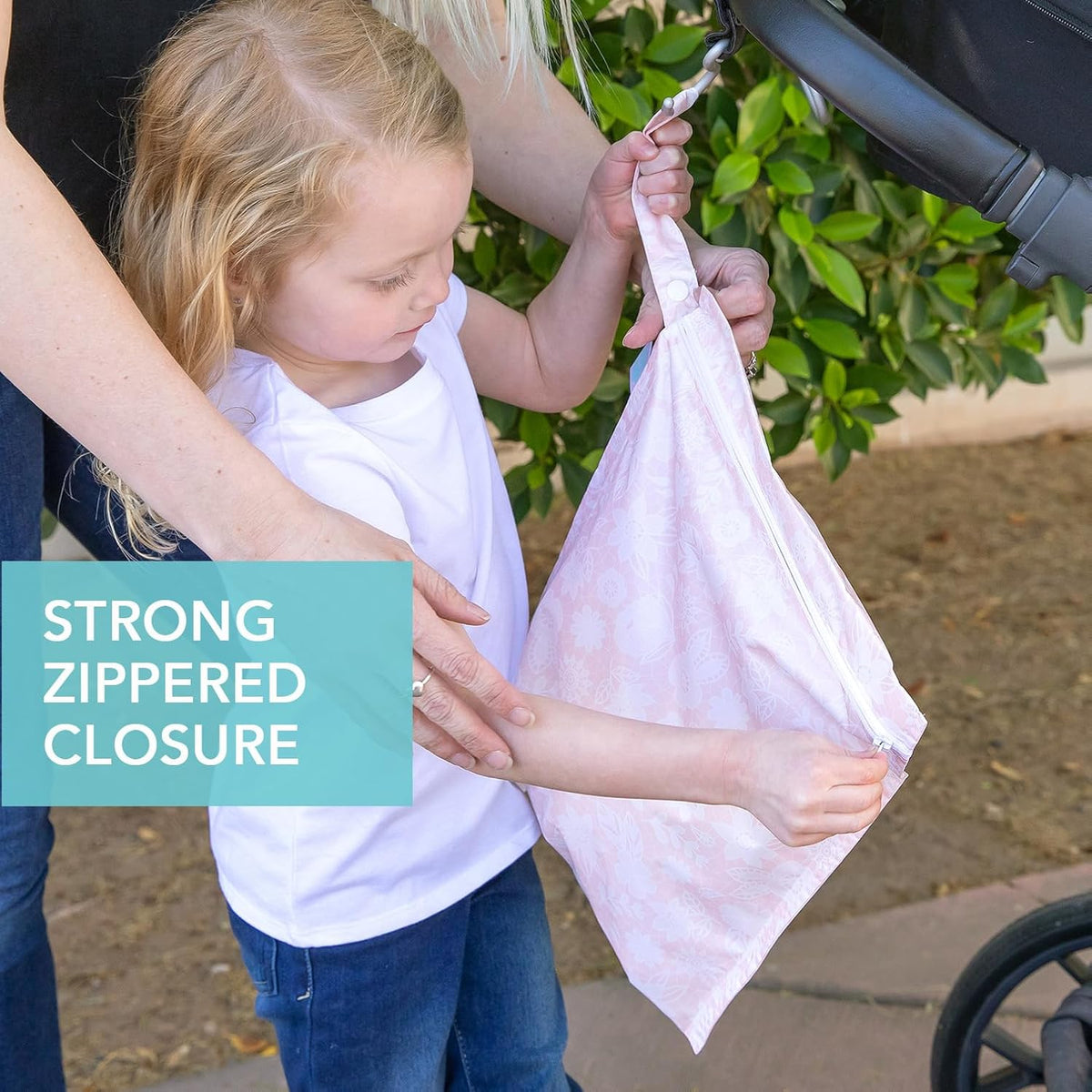 Waterproof Wet Bag - For Baby, Travel, Swim Suit, Cloth Diapers, Pump Parts, Pool, Gym, Toiletry, Strap to Stroller - Reusable & Easy to Clean - 2pk - Floral Gray