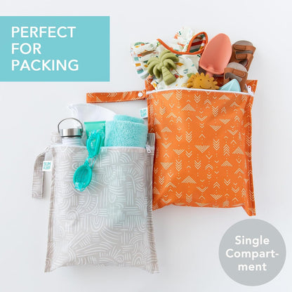 Waterproof Wet Bag - For Baby, Travel, Swim Suit, Cloth Diapers, Pump Parts, Pool, Gym, Toiletry, Strap to Stroller - Reusable & Easy to Clean - 2pk - Floral Gray