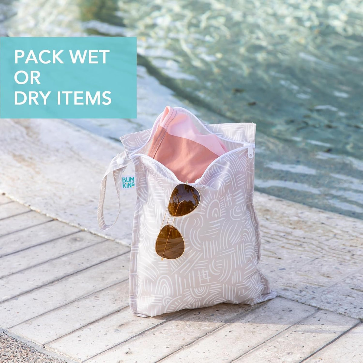 Waterproof Wet Bag - For Baby, Travel, Swim Suit, Cloth Diapers, Pump Parts, Pool, Gym, Toiletry, Strap to Stroller - Reusable & Easy to Clean - 2pk - Floral Gray
