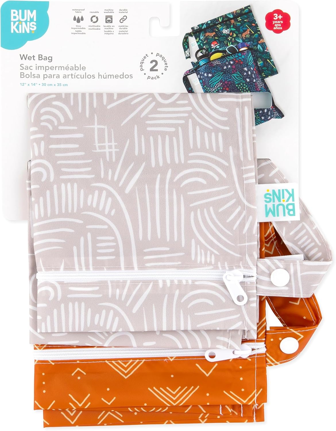 Waterproof Wet Bag - For Baby, Travel, Swim Suit, Cloth Diapers, Pump Parts, Pool, Gym, Toiletry, Strap to Stroller - Reusable & Easy to Clean - 2pk - Floral Gray