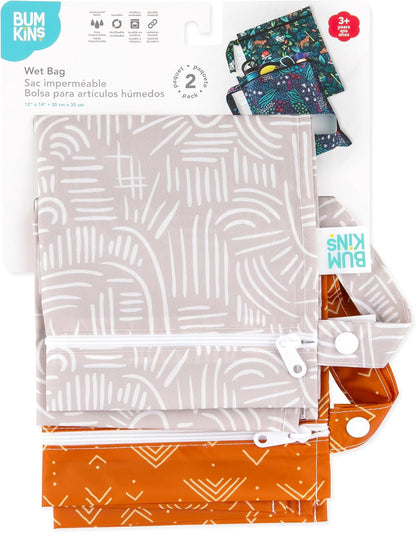 Waterproof Wet Bag - For Baby, Travel, Swim Suit, Cloth Diapers, Pump Parts, Pool, Gym, Toiletry, Strap to Stroller - Reusable & Easy to Clean - 2pk - Floral Gray