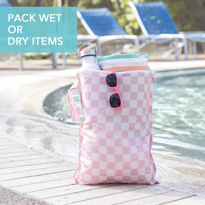Waterproof Wet Bag - For Baby, Travel, Swim Suit, Cloth Diapers, Pump Parts, Pool, Gym, Toiletry, Strap to Stroller - Reusable & Easy to Clean - 2pk - Floral Gray