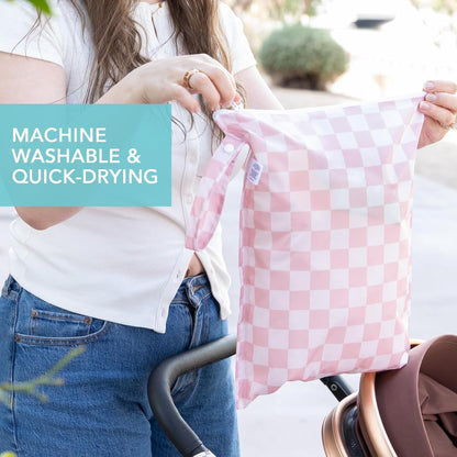 Waterproof Wet Bag - For Baby, Travel, Swim Suit, Cloth Diapers, Pump Parts, Pool, Gym, Toiletry, Strap to Stroller - Reusable & Easy to Clean - 2pk - Floral Gray