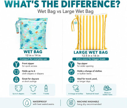 Waterproof Wet Bag - For Baby, Travel, Swim Suit, Cloth Diapers, Pump Parts, Pool, Gym, Toiletry, Strap to Stroller - Reusable & Easy to Clean - 2pk - Floral Gray