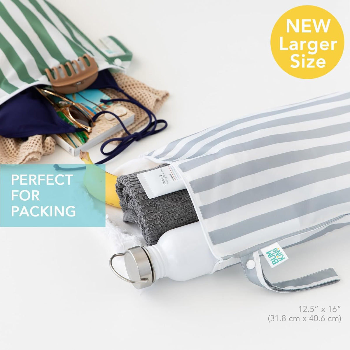 Waterproof Wet Bag - For Baby, Travel, Swim Suit, Cloth Diapers, Pump Parts, Pool, Gym, Toiletry, Strap to Stroller - Reusable & Easy to Clean - 2pk - Floral Gray