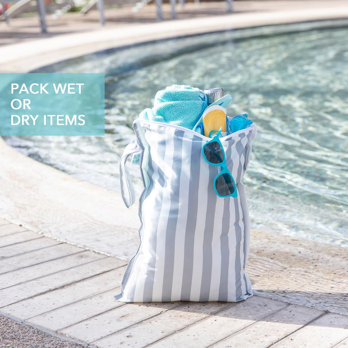 Waterproof Wet Bag - For Baby, Travel, Swim Suit, Cloth Diapers, Pump Parts, Pool, Gym, Toiletry, Strap to Stroller - Reusable & Easy to Clean - 2pk - Floral Gray