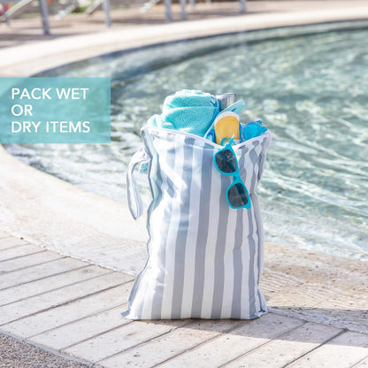 Waterproof Wet Bag - For Baby, Travel, Swim Suit, Cloth Diapers, Pump Parts, Pool, Gym, Toiletry, Strap to Stroller - Reusable & Easy to Clean - 2pk - Floral Gray