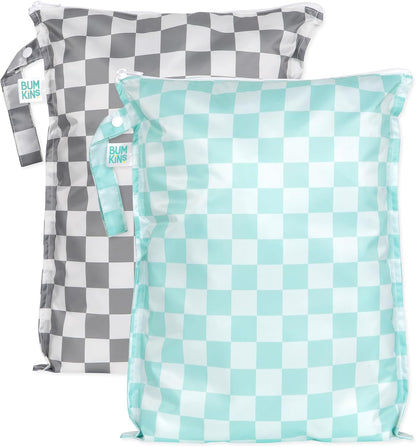 Waterproof Wet Bag - For Baby, Travel, Swim Suit, Cloth Diapers, Pump Parts, Pool, Gym, Toiletry, Strap to Stroller - Reusable & Easy to Clean - 2pk - Floral Gray