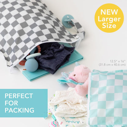 Waterproof Wet Bag - For Baby, Travel, Swim Suit, Cloth Diapers, Pump Parts, Pool, Gym, Toiletry, Strap to Stroller - Reusable & Easy to Clean - 2pk - Floral Gray