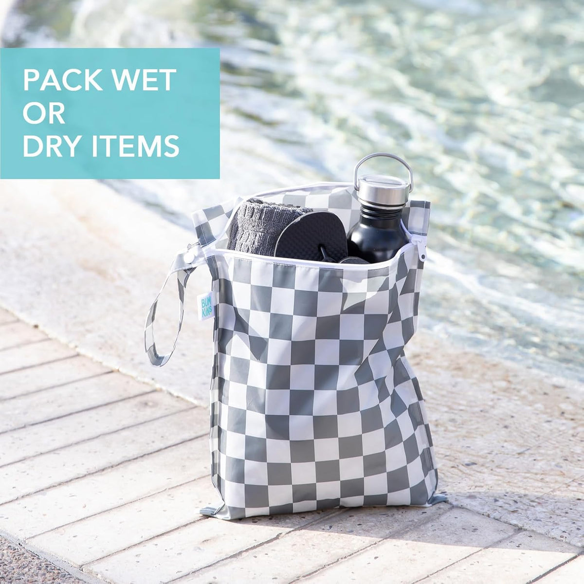 Waterproof Wet Bag - For Baby, Travel, Swim Suit, Cloth Diapers, Pump Parts, Pool, Gym, Toiletry, Strap to Stroller - Reusable & Easy to Clean - 2pk - Floral Gray