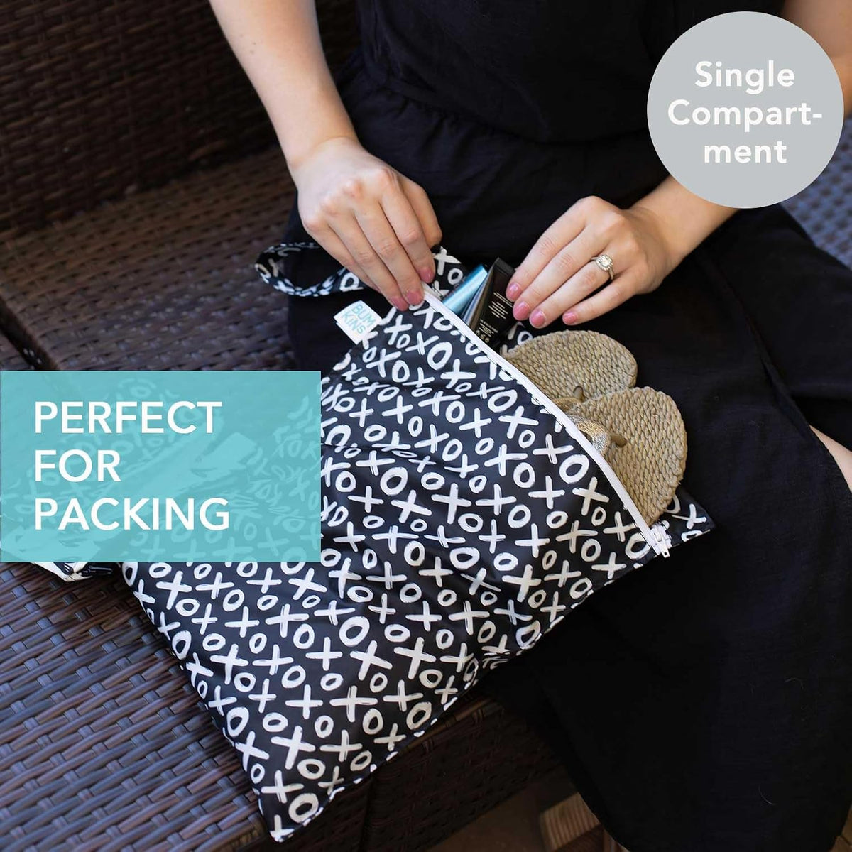 Waterproof Wet Bag - For Baby, Travel, Swim Suit, Cloth Diapers, Pump Parts, Pool, Gym, Toiletry, Strap to Stroller - Reusable & Easy to Clean - 2pk - Floral Gray