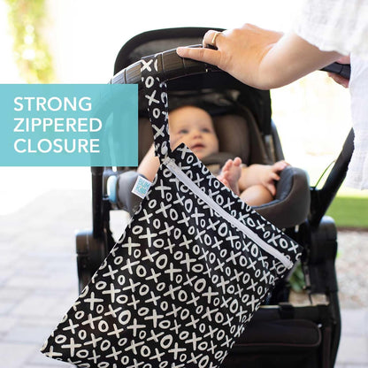 Waterproof Wet Bag - For Baby, Travel, Swim Suit, Cloth Diapers, Pump Parts, Pool, Gym, Toiletry, Strap to Stroller - Reusable & Easy to Clean - 2pk - Floral Gray
