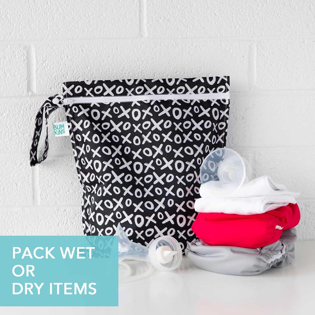 Waterproof Wet Bag - For Baby, Travel, Swim Suit, Cloth Diapers, Pump Parts, Pool, Gym, Toiletry, Strap to Stroller - Reusable & Easy to Clean - 2pk - Floral Gray