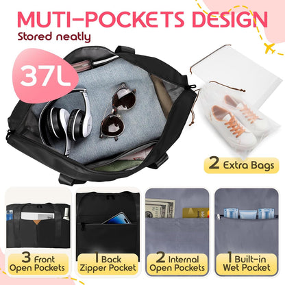 Duffle Bag for Travel, Carry-on Travel Bag with Trolley Sleeve, Sport Gym Bag for Women, Overnight Bag for Men, Hospital Bag for Labor and Delivery (Pink)