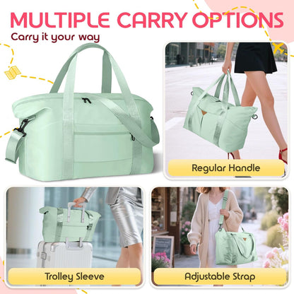 Duffle Bag for Travel, Carry-on Travel Bag with Trolley Sleeve, Sport Gym Bag for Women, Overnight Bag for Men, Hospital Bag for Labor and Delivery (Pink)