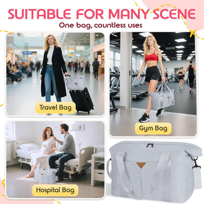 Duffle Bag for Travel, Carry-on Travel Bag with Trolley Sleeve, Sport Gym Bag for Women, Overnight Bag for Men, Hospital Bag for Labor and Delivery (Pink)