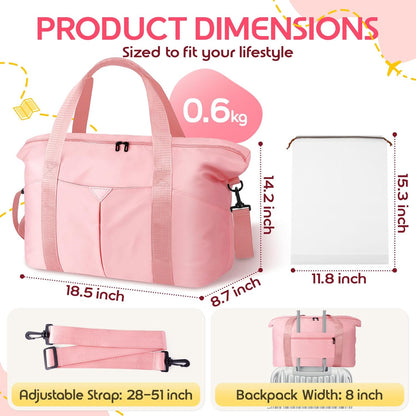 Duffle Bag for Travel, Carry-on Travel Bag with Trolley Sleeve, Sport Gym Bag for Women, Overnight Bag for Men, Hospital Bag for Labor and Delivery (Pink)