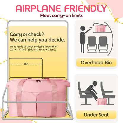 Duffle Bag for Travel, Carry-on Travel Bag with Trolley Sleeve, Sport Gym Bag for Women, Overnight Bag for Men, Hospital Bag for Labor and Delivery (Pink)