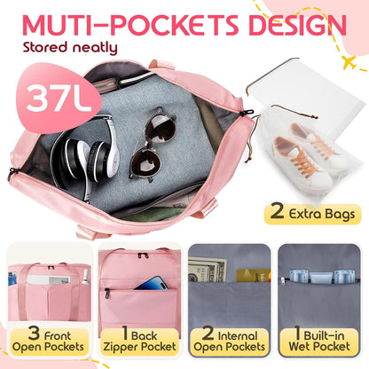Duffle Bag for Travel, Carry-on Travel Bag with Trolley Sleeve, Sport Gym Bag for Women, Overnight Bag for Men, Hospital Bag for Labor and Delivery (Pink)