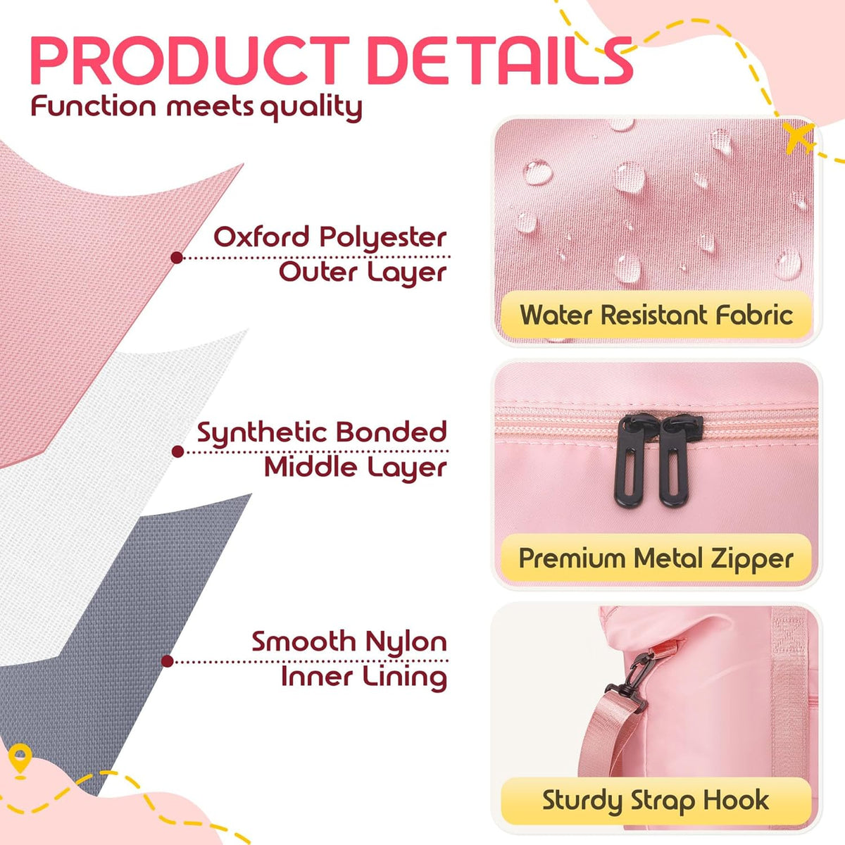 Duffle Bag for Travel, Carry-on Travel Bag with Trolley Sleeve, Sport Gym Bag for Women, Overnight Bag for Men, Hospital Bag for Labor and Delivery (Pink)