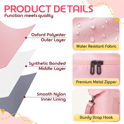 Duffle Bag for Travel, Carry-on Travel Bag with Trolley Sleeve, Sport Gym Bag for Women, Overnight Bag for Men, Hospital Bag for Labor and Delivery (Pink)