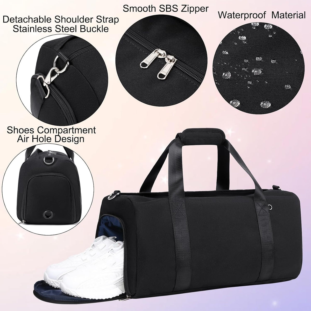 Duffle Bag for Girls Dance Ballet Travel Overnight Sports Gym Bag with Separate Dry Wet Pocket and Shoes Compartment