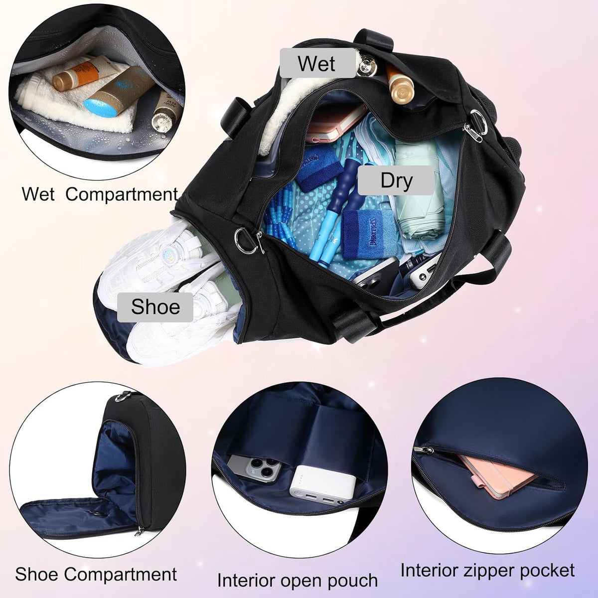 Duffle Bag for Girls Dance Ballet Travel Overnight Sports Gym Bag with Separate Dry Wet Pocket and Shoes Compartment