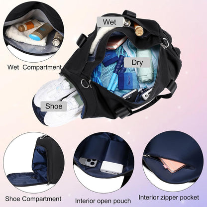 Duffle Bag for Girls Dance Ballet Travel Overnight Sports Gym Bag with Separate Dry Wet Pocket and Shoes Compartment