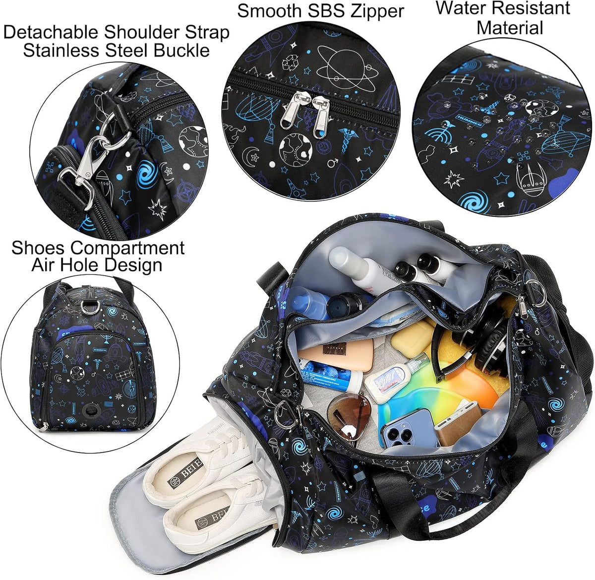 Duffle Bag for Girls Dance Ballet Travel Overnight Sports Gym Bag with Separate Dry Wet Pocket and Shoes Compartment
