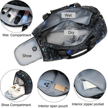 Duffle Bag for Girls Dance Ballet Travel Overnight Sports Gym Bag with Separate Dry Wet Pocket and Shoes Compartment