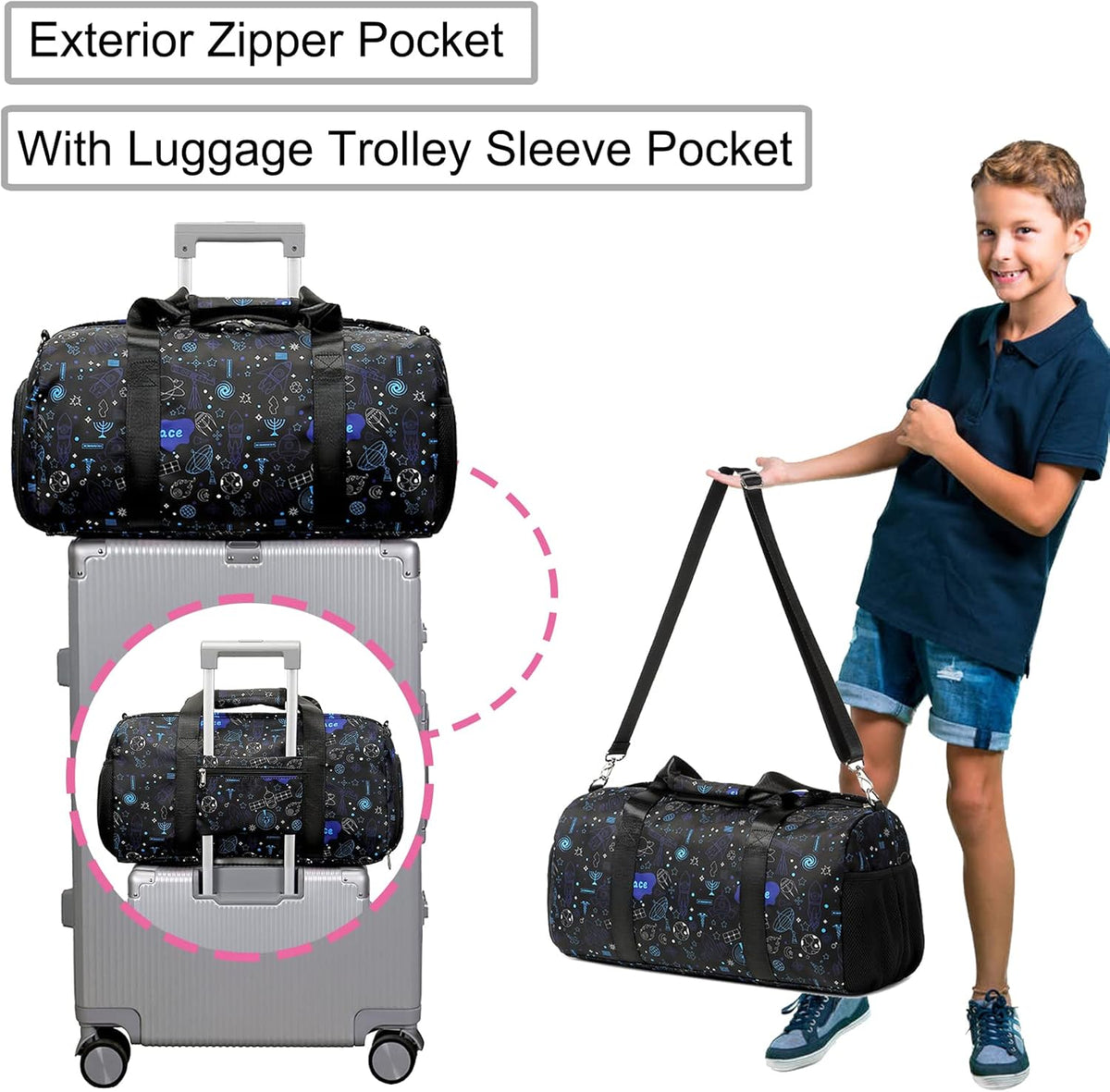 Duffle Bag for Girls Dance Ballet Travel Overnight Sports Gym Bag with Separate Dry Wet Pocket and Shoes Compartment