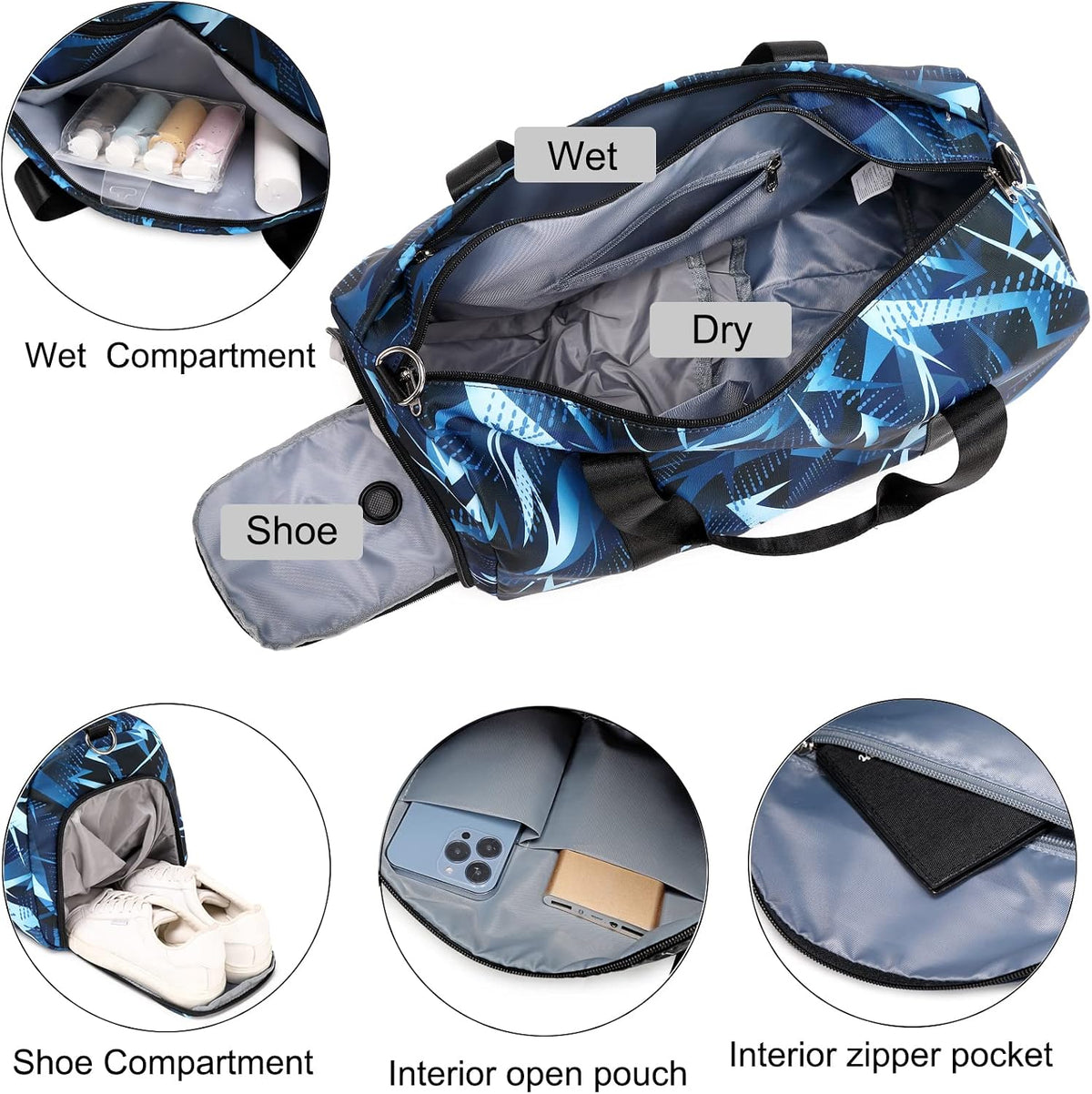 Duffle Bag for Girls Dance Ballet Travel Overnight Sports Gym Bag with Separate Dry Wet Pocket and Shoes Compartment