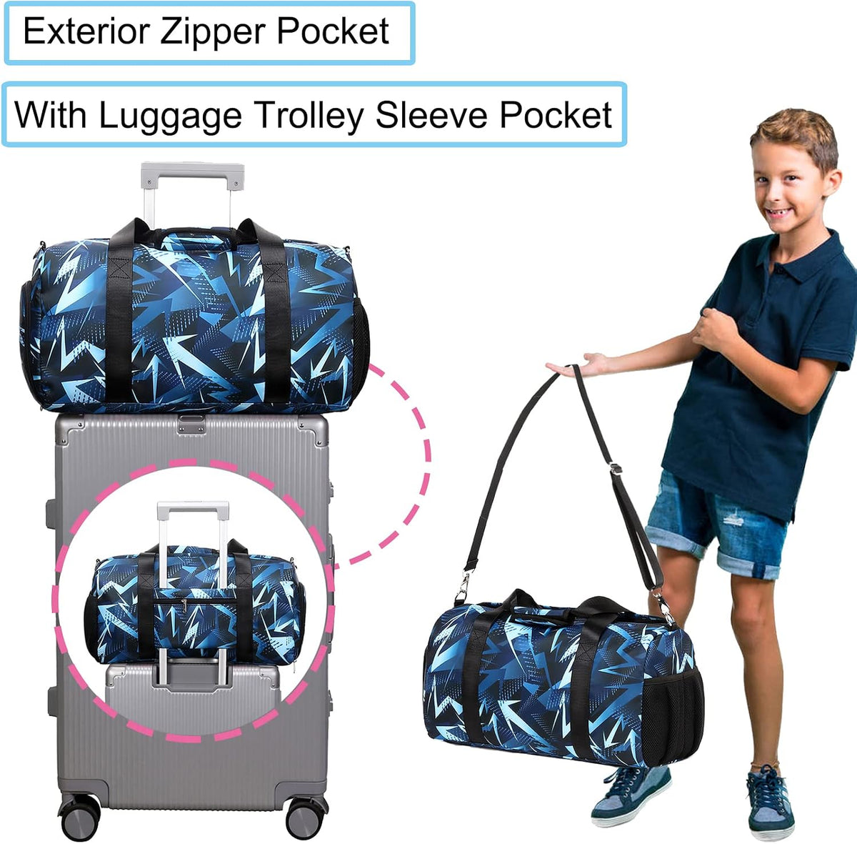 Duffle Bag for Girls Dance Ballet Travel Overnight Sports Gym Bag with Separate Dry Wet Pocket and Shoes Compartment