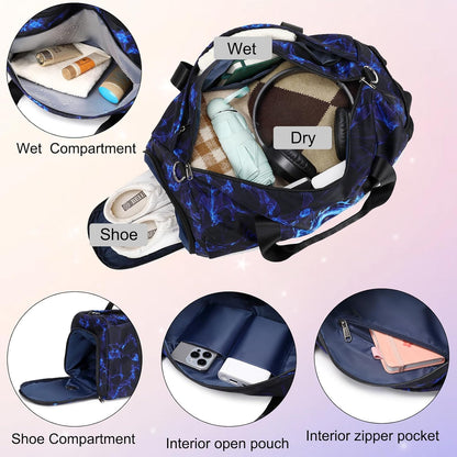 Duffle Bag for Girls Dance Ballet Travel Overnight Sports Gym Bag with Separate Dry Wet Pocket and Shoes Compartment