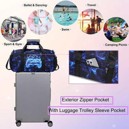 Duffle Bag for Girls Dance Ballet Travel Overnight Sports Gym Bag with Separate Dry Wet Pocket and Shoes Compartment