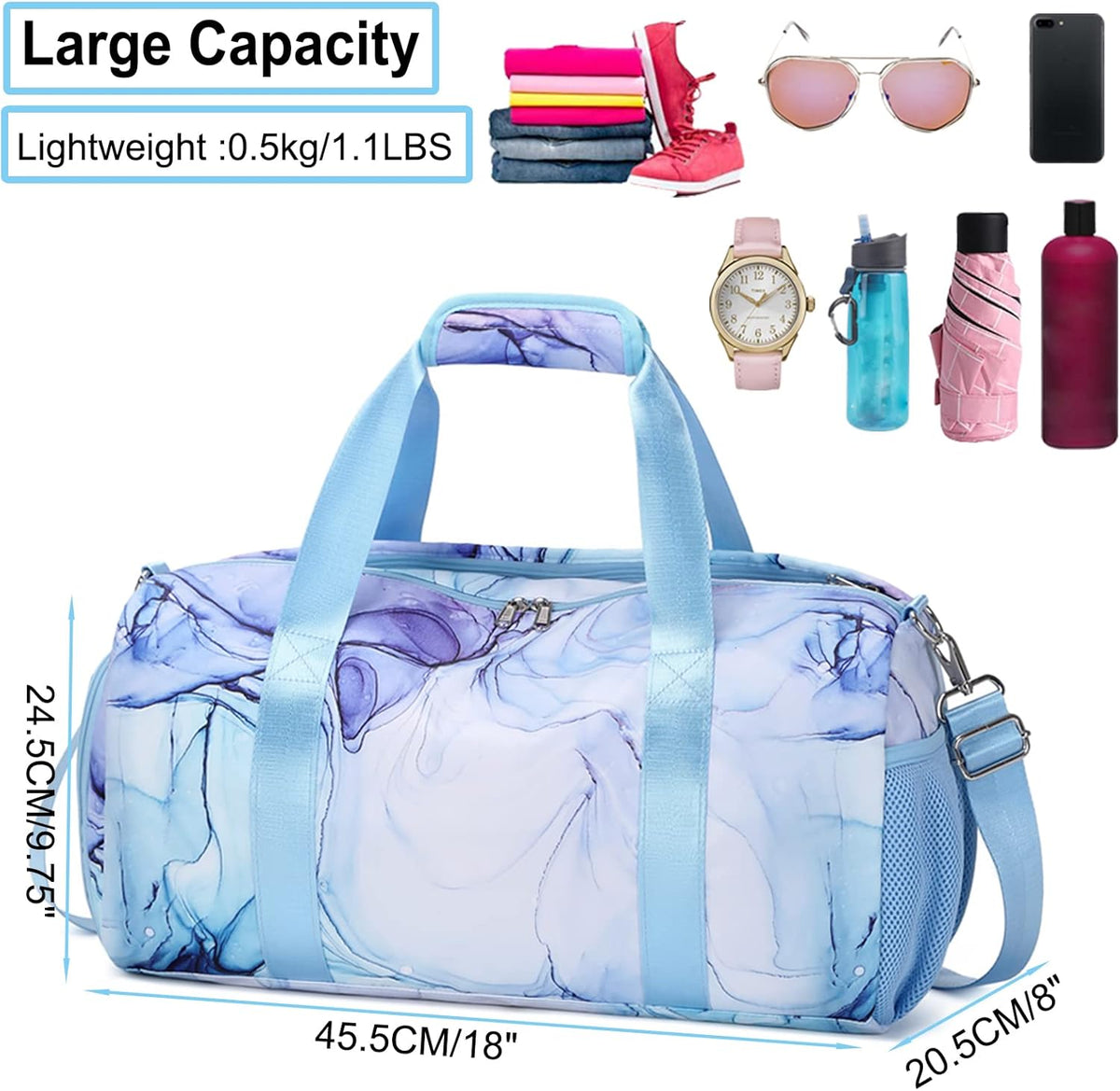 Duffle Bag for Girls Dance Ballet Travel Overnight Sports Gym Bag with Separate Dry Wet Pocket and Shoes Compartment