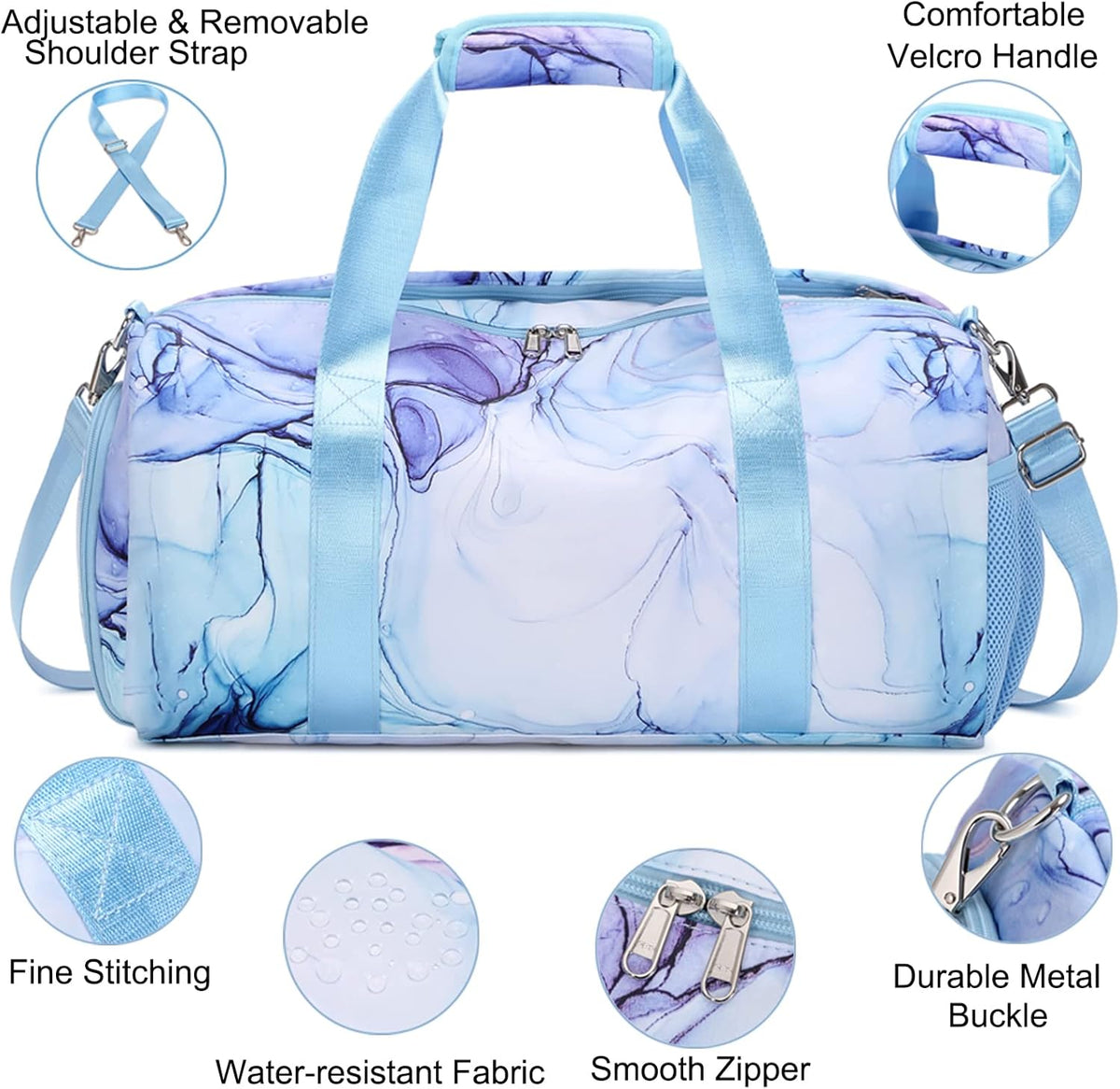 Duffle Bag for Girls Dance Ballet Travel Overnight Sports Gym Bag with Separate Dry Wet Pocket and Shoes Compartment