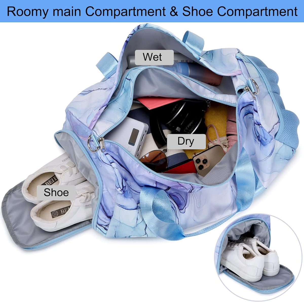Duffle Bag for Girls Dance Ballet Travel Overnight Sports Gym Bag with Separate Dry Wet Pocket and Shoes Compartment