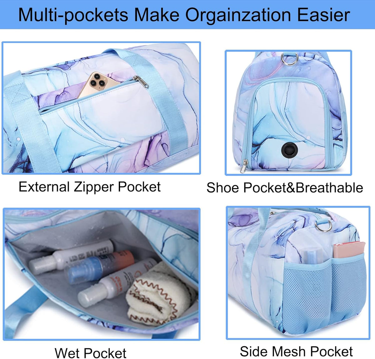 Duffle Bag for Girls Dance Ballet Travel Overnight Sports Gym Bag with Separate Dry Wet Pocket and Shoes Compartment