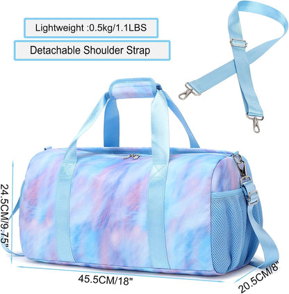 Duffle Bag for Girls Dance Ballet Travel Overnight Sports Gym Bag with Separate Dry Wet Pocket and Shoes Compartment